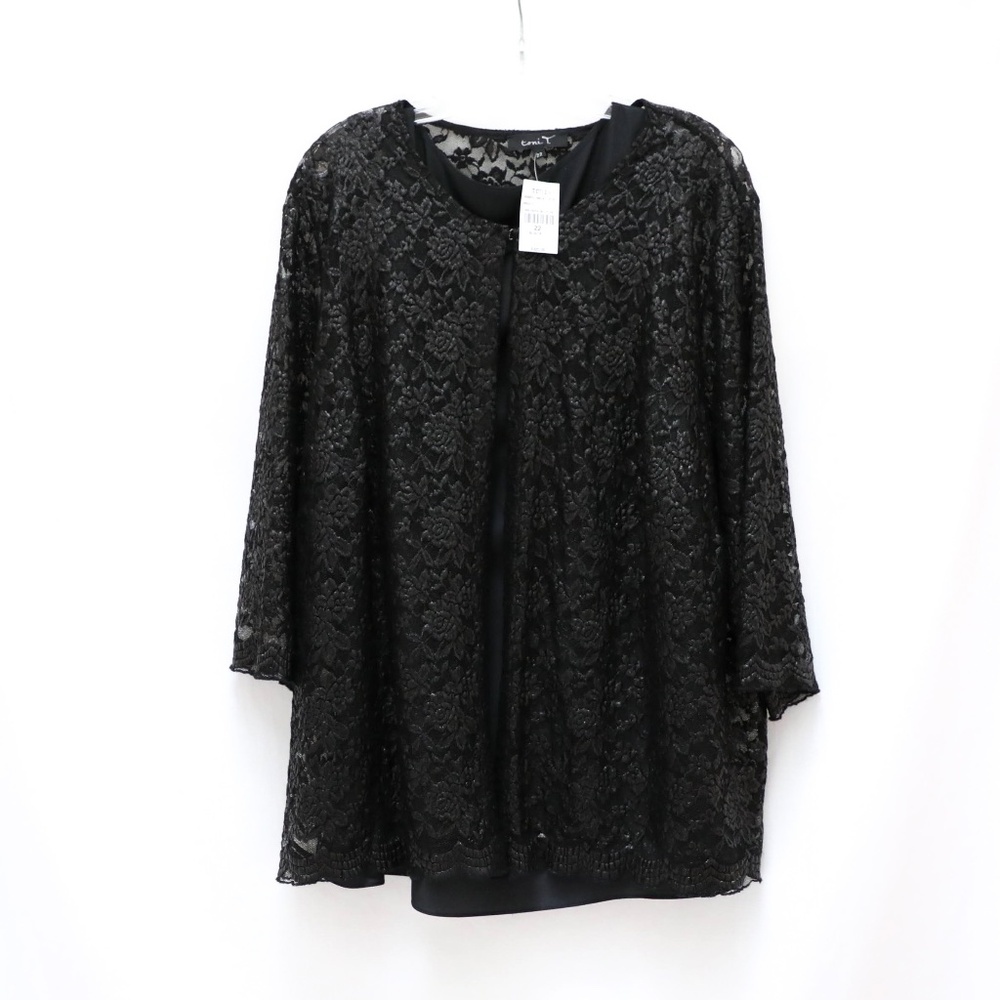 NWT Verpass black lace top cardigan with tank plus size new 22 blouse evening
